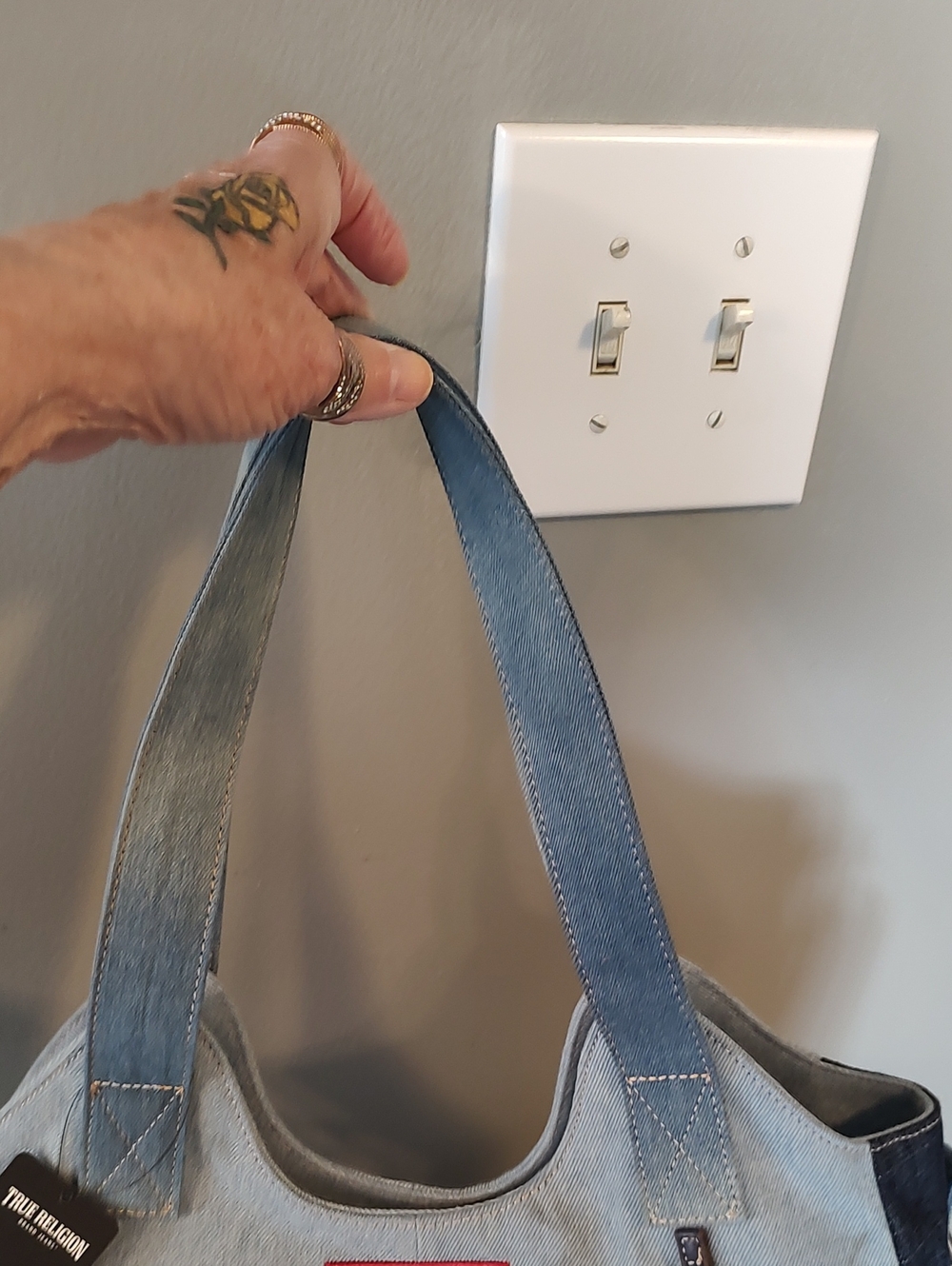 True Religion Light Blue and Dark Blue Denim Shoulder Bag - Picture 5 of 13